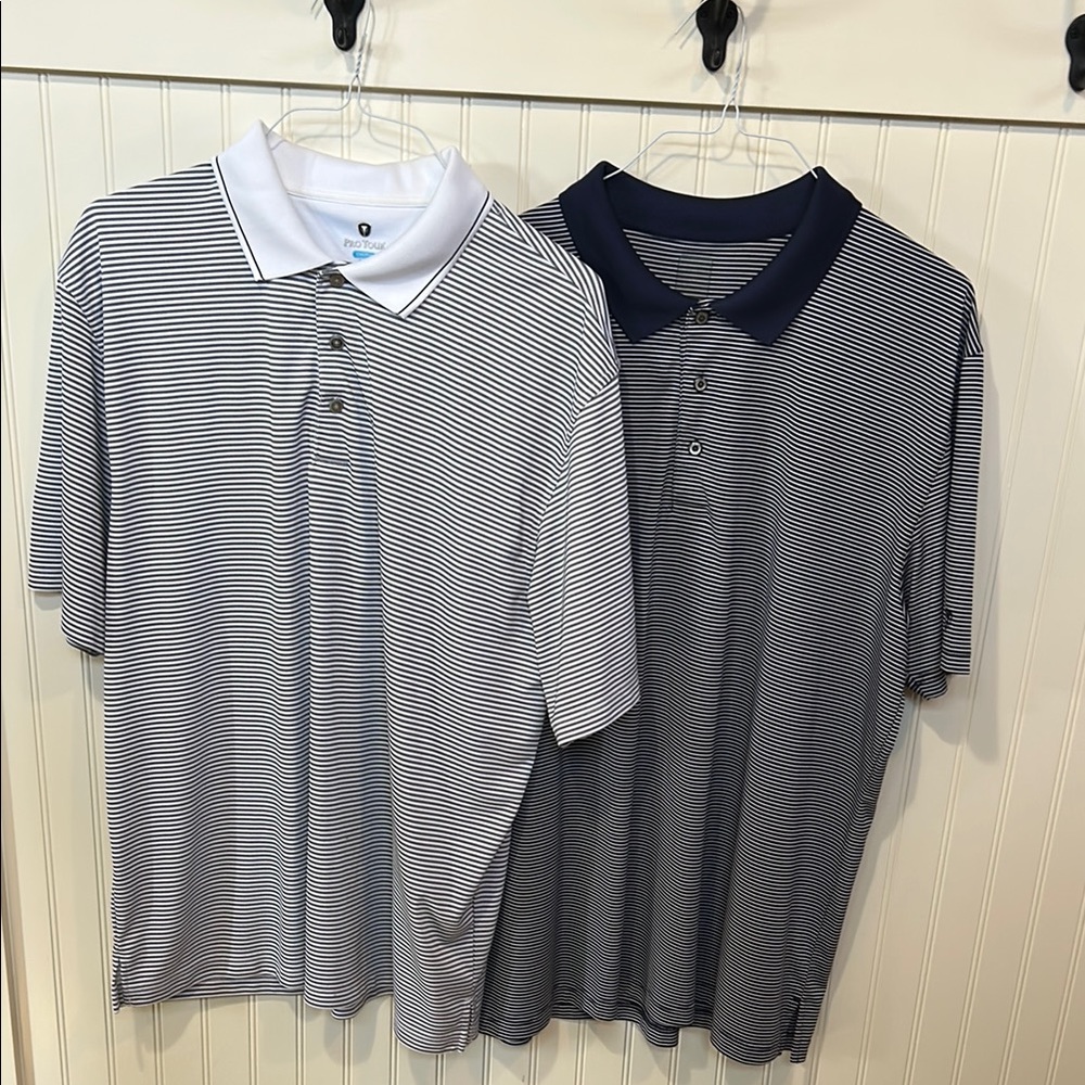 Pro Tour XXL Men's Polo Shirt striped - Navy and White Black/White dri fit